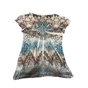 Y2K Top Womens Medium Whimsygoth Fairycore Rhinestone Sheer Blouse Grunge